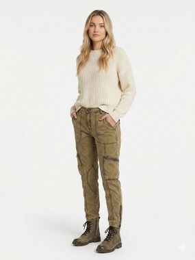 Free People Faded Tencel Blend Utility Cargo Pants Sz 12 Boho Lightweight